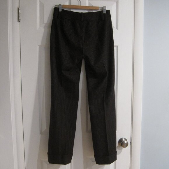 Womyn Black Wool Cuffed Pants Size 4 Thin Striped Dress Trousers Leg Crease - Picture 2 of 11